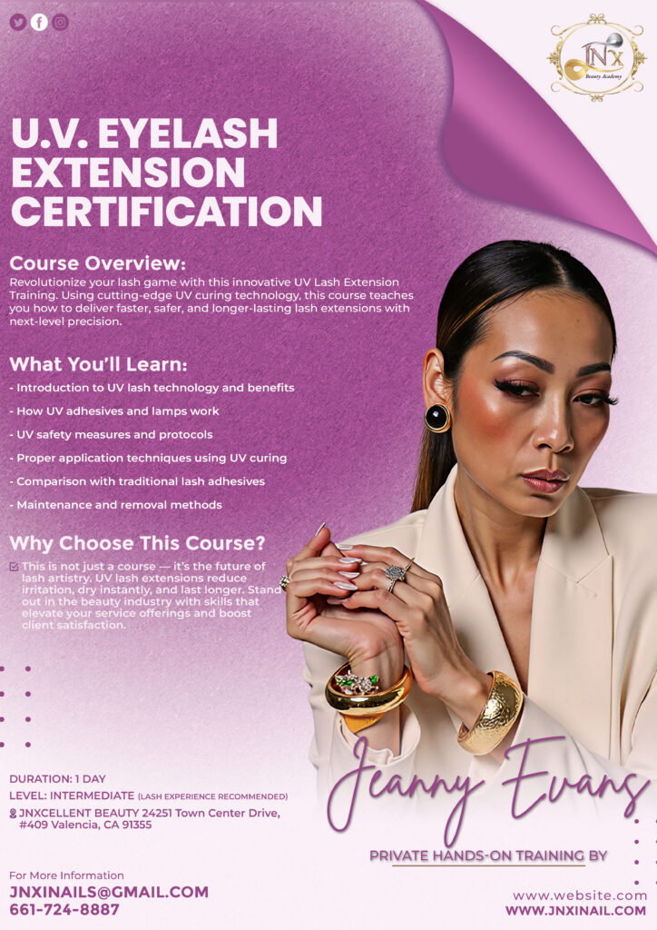 U.V. Eyelash Extension Certification Jeanny Evans Flyer